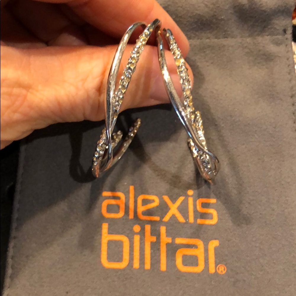 Alexis Bittar Silver Twisted Hoop Earrings with Crystal Accents